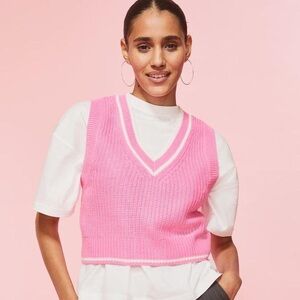 H&M Pink and White Knit Sweater Vest
